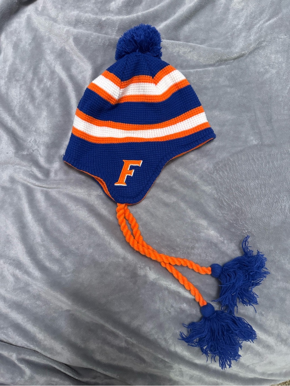 Top of the World Blue, Orange & White Pom Earflap Hat University of Florida